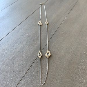 Vintage Banana Republic Silver, Gold, Light Blue and Clear Gem Necklace